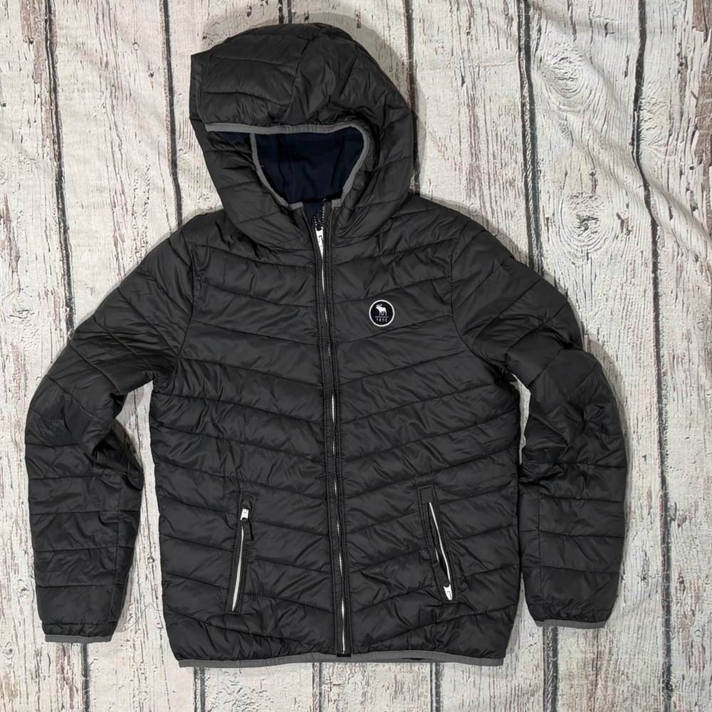 Abercrombie & Fitch Kids Youth Black Puffer Hoodie Jacket Outerwear